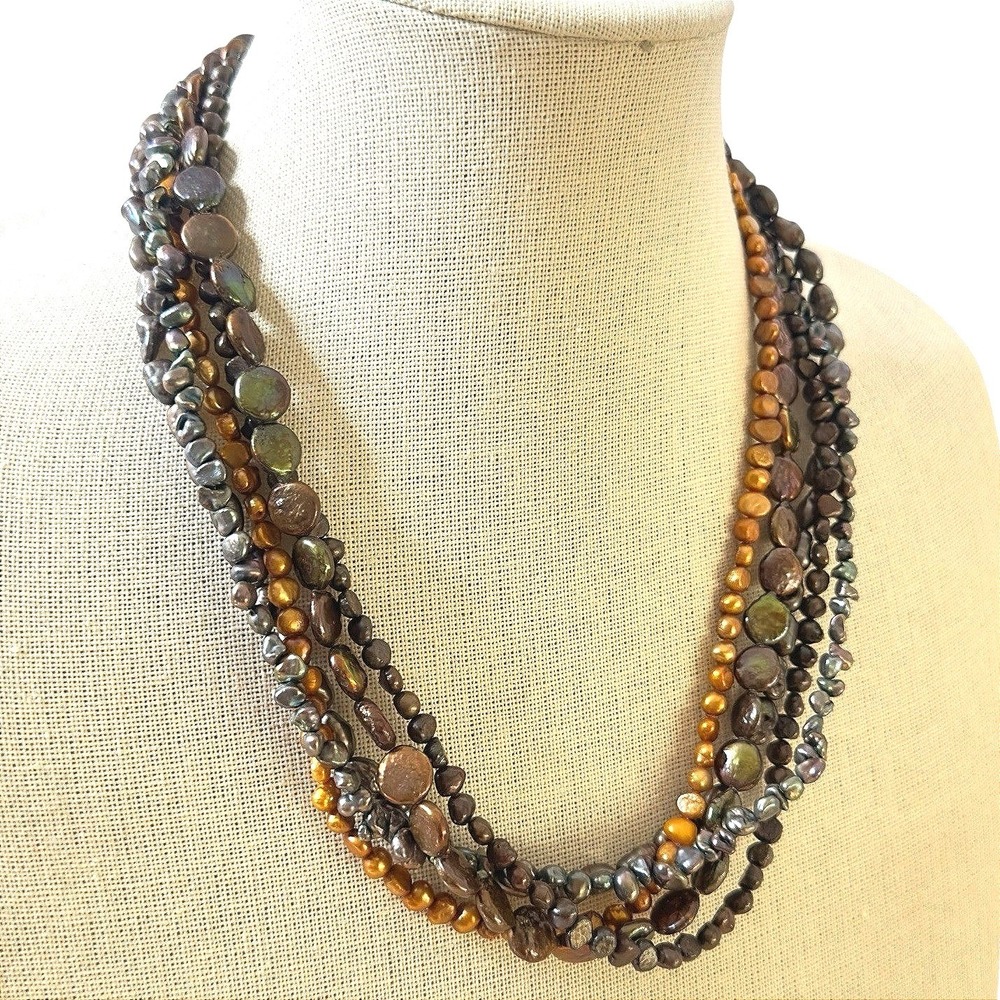 Freshwater Pearl Necklace 5 Strand Baroque Multi Color Gray Bronze 19–21in